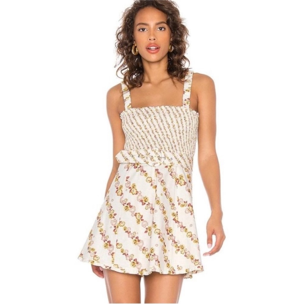For Love And Lemons Georgia Mini Dress - Pink, Mustard and Cream